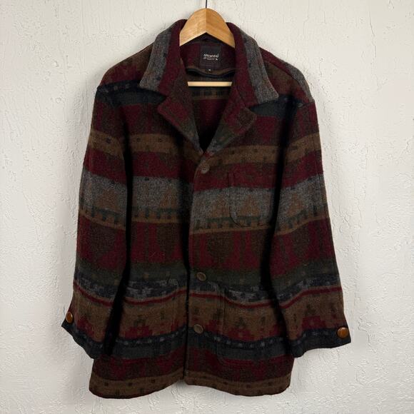 Vintage 90s Wool Aztec Jacket Coat Medium Southwest Pattern Boho Fall Womens - Picture 1 of 5